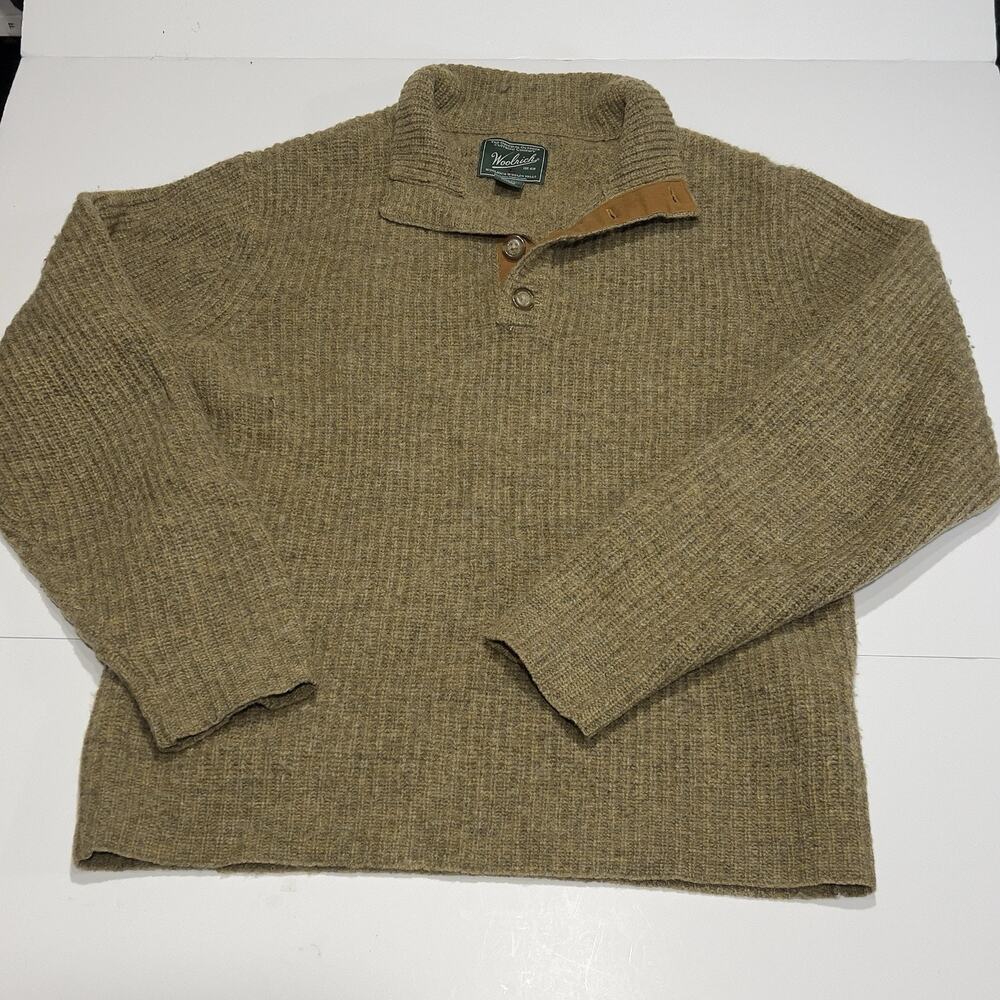 Woolrich Henley Pullover Sweater Tan Wool Blend Outdoor Knit Mens Medium 1/4